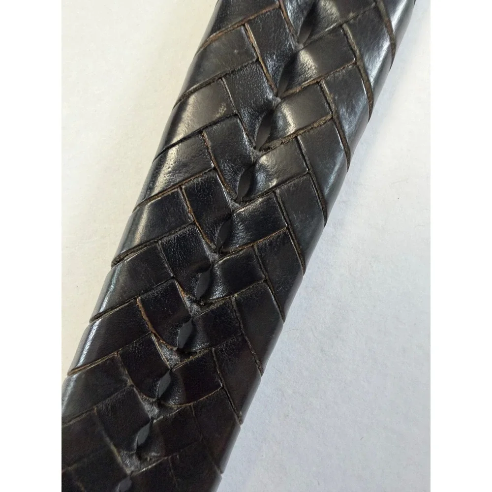 VTG Coach Woven Leather Belt 38 Black Braided Silver Buckle Dress or Casual
